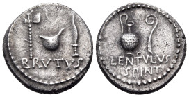 Brutus, early 42 BC. Denarius (Silver, 17 mm, 3.51 g, 12 h), military mint travelling with Brutus, probably at Smyrna; struck under the legate P. Corn...