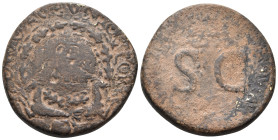 Divus Augustus, died AD 14. Sestertius (Orichalcum, 31 mm, 25.21 g, 1 h), Rome, under Tiberius, 35-36. DIVO AVGVSTO S P Q R Shield inscribed OB / CIVE...