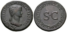 Agrippina Senior, died 33. Sestertius (Orichalcum, 36 mm, 29.33 g, 6 h), under Claudius, Rome, 50-54. AGRIPPINA M F GERMANICI CAESARIS draped bust of ...