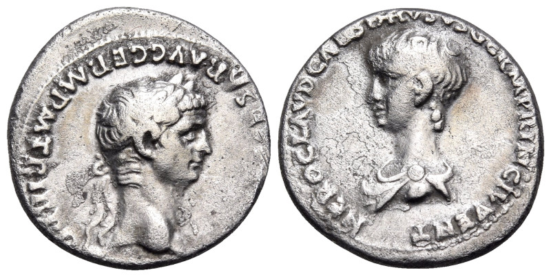 Claudius, with Nero Caesar, 41-54. Denarius (Silver, 18.5 mm, 3.47 g, 8 h), Lugd...