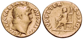 Nero, 54-68. Aureus (Gold, 18 mm, 7.07 g, 5 h), Rome, 66-67. IMP NERO CAESAR AVGVSTVS Laureate head of Nero to right. Rev. IVPPITER CVSTOS Jupiter sea...