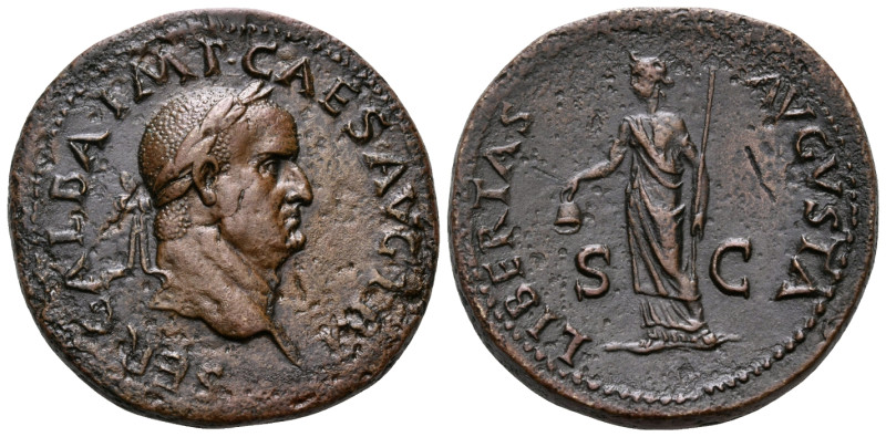 Galba, 68-69. Sestertius (Orichalcum, 33 mm, 24.35 g, 6 h), Rome, 68. SER GALBA ...