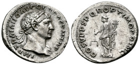 Trajan, 98-117. Denarius (Silver, 20 mm, 3.37 g, 6 h), Rome, 107-109. IMP TRAIANO AVG GER DAC P M TR P Laureate bust of Trajan to right, slight draper...