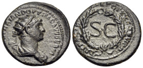 Trajan, 98-117. Semis (Orichalcum, 19 mm, 4.23 g, 6 h), Rome, for use in Syria, 116. IMP CAES NER TRAIANO OPTIMO AVG GERM Radiate and draped bust of T...