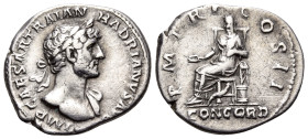 Hadrian, 117-138. Denarius (Silver, 19 mm, 2.92 g, 7 h), Rome, 118. IMP CAESAR TRAIAN HADRIANVS AVG Laureate bust of Hadrian to right, slight drapery ...