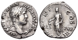 Hadrian, 117-138. Denarius (Silver, 18 mm, 2.77 g, 8 h), Rome, 125. IMP CAESAR TRAIAN HADRIANVS AVG Laureate head of Hadrian to right. Rev. P M TR P C...