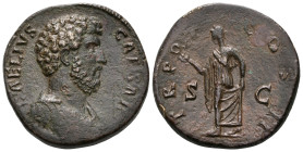Aelius, Caesar, 136-138. Sestertius (Orichalcum, 31 mm, 22.13 g, 6 h), under Hadrian, Rome, 137. L AELIVS CAESAR Bare-headed, draped and cuirassed bus...
