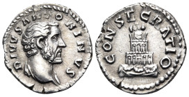 Divus Antoninus Pius, died 161. Denarius (Silver, 18.5 mm, 2.91 g, 6 h), struck under Marcus Aurelius and Lucius Verus, Rome, 161. DIVVS ANTONINVS Bar...