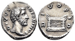 Divus Antoninus Pius, died 161. Denarius (Silver, 18 mm, 2.90 g, 6 h), struck under Marcus Aurelius and Lucius Verus, Rome, 161. DIVVS ANTONINVS Bare ...