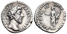 Marcus Aurelius, 161-180. Denarius (Silver, 18 mm, 3.03 g, 12 h), Rome, 164-165. ANTONINVS AVG ARMENIACVS Laureate head of Marcus Aurelius to right. R...