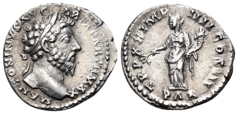 Marcus Aurelius, 161-180. Denarius (Silver, 18 mm, 3.24 g, 7 h), Rome, 166. M AN...