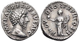Lucius Verus, 161-169. Denarius (Silver, 18 mm, 2.73 g, 6 h), Rome, 161-162. IMP L AVREL VERVS AVG Bare-headed and cuirassed bust of Lucius Verus to r...