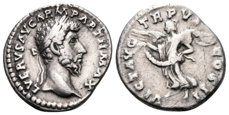 Lucius Verus, 161-169. Denarius (Silver, 18 mm, 2.96 g, 6 h), Rome, 165-166. VER...