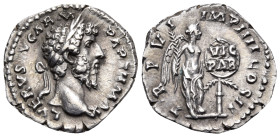 Lucius Verus, 161-169. Denarius (Silver, 18 mm, 2.95 g, 6 h), Rome, 166. L VERVS AVG ARM PARTH MAX Laureate head of Lucius Verus to right. Rev. TR P V...