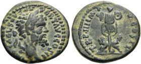Septimius Severus, 193-211. Denarius (Bronze, 18 mm, 3.08 g, 6 h), a contemporary imitation or 'Limes' piece, made on the eastern frontier, after an i...