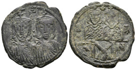 Leo IV the Khazar, with Constantine VI, 775-780. Follis (Bronze, 24 mm, 4.45 g, 6 h), Constantinople. Crowned and draped half-length busts of Leo IV, ...