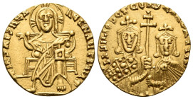 Basil I the Macedonian, with Constantine, 867-886. Solidus (Gold, 19 mm, 4.40 g, 6 h), Constantinople, circa 871-876. + IhS XRS REX REGNANTIЧM * Chris...