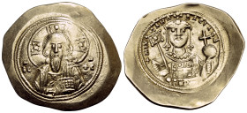 Michael VII Ducas, 1071-1078. Histamenon (Gold, 29 mm, 4.46 g, 6 h), Constantinople. IC-XC Bust of Christ Pantokrator facing, with cross nimbus, holdi...