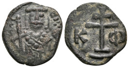 Alexius I Comnenus, 1081-1118. Tetarteron (Bronze, 15 mm, 1.56 g, 7 h), uncertain mint in Greece. AΛ[E]ZI[...] Crowned bust of Alexius I facing, weari...