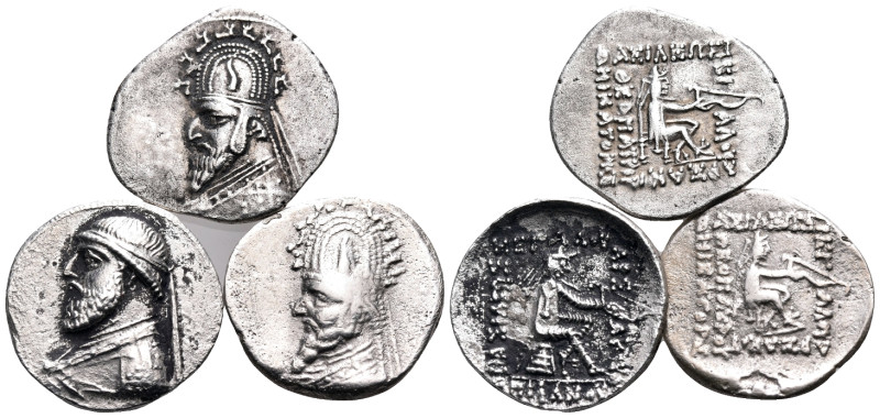 KINGS OF PARTHIA. 1st century BC. (Silver, 11.25 g). Lot of Three (3) silver Dra...