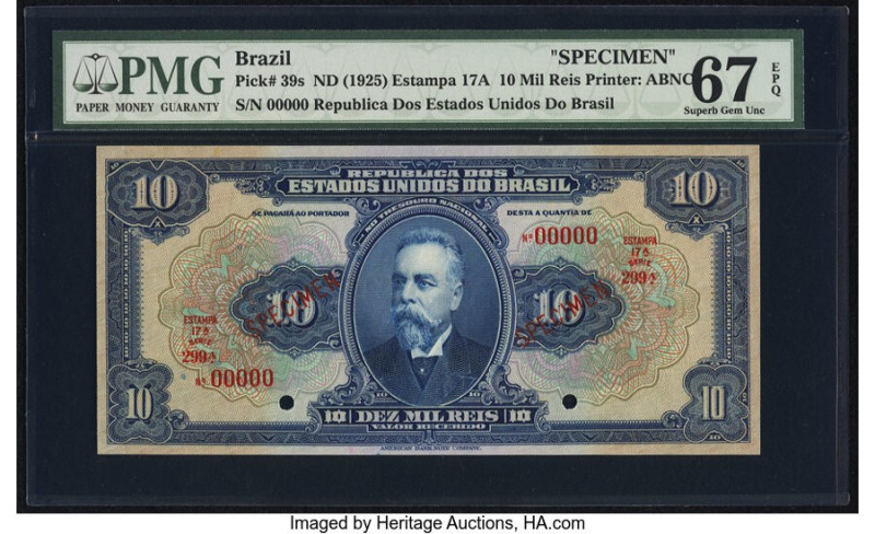 Brazil Thesouro Nacional 10 Mil Reis ND (1925) Pick 39s Specimen PMG Superb Gem ...