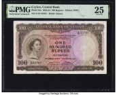 Ceylon Central Bank of Ceylon 100 Rupees 16.10.1954 Pick 53a PMG Very Fine 25. Ink stamps are present on this example. 

HID09801242017

© 2022 Herita...