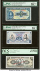 Colombia Banco de la Republica 5 Pesos Oro; 1 Peso 7.8.1947; 20.7.1972 Pick 386c; 404e Two Examples PMG Superb Gem Unc 67 EPQ S; Superb Gem 67 Unc EPQ...