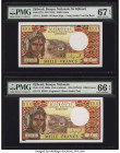 Djibouti Banque Nationale de Djibouti 1000 Francs ND (1979); (1979-91) Pick 37a; UNL1000a Two Examples PMG Superb Gem Unc 67 EPQ; Gem Uncirculated 66 ...