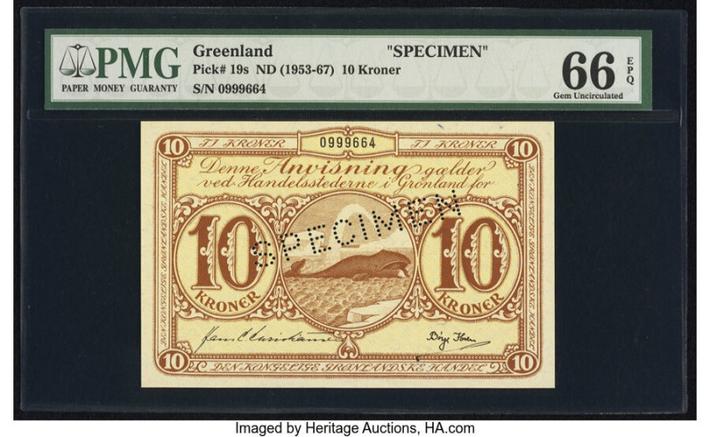 Greenland Danish Administration 10 Kroner ND (1953-67) Pick 19s Specimen PMG Gem...