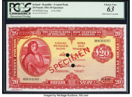Ireland - Republic Central Bank of Ireland 20 Pounds 15.6.1965 Pick 67as Specimen PCGS Choice New 63. Mounting remnants and two POCs are present. 

HI...
