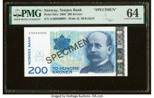 Norway Norges Bank 200 Kroner 2009 Pick 50es Specimen PMG Choice Uncirculated 64. 

HID09801242017

© 2022 Heritage Auctions | All Rights Reserved