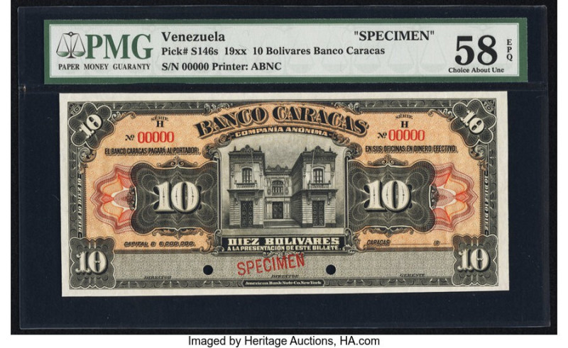 Venezuela Banco Caracas 10 Bolivares 19xx Pick S146s Specimen PMG Choice About U...