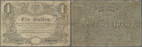 Deutschland - Altdeutsche Staaten: Hessen-Darmstadt: 1 Gulden 1855, PiRi A115 in stärker gebrauchter Erhaltung mit Kleberesten auf der Rückseite. Erha...