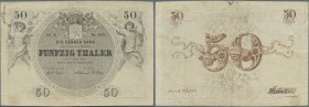 Deutschland - Altdeutsche Staaten: sehr seltene Banknote zu 50 Thaler 1856 Geraer Bank PR A369, gebraucht mit Mittelfalte und horizontaler Falte, Hand...