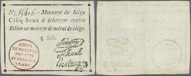 Deutschland - Altdeutsche Staaten: Mainz, Belagerungsgeld 5 Sous 1793, PiRi A594...