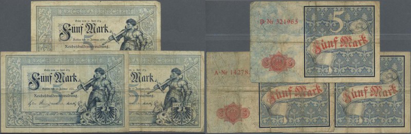 Deutschland - Deutsches Reich bis 1945: Set aus drei Noten ”Ritter” 5 Mark 1882 ...