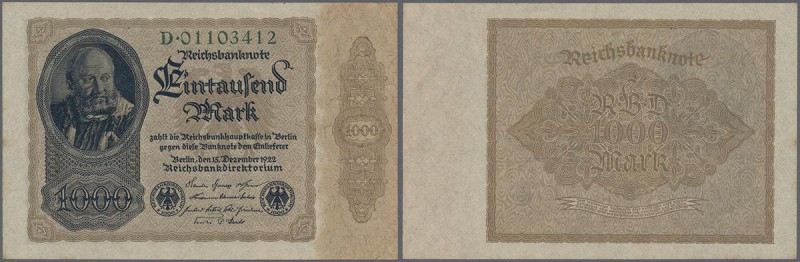 Deutschland - Deutsches Reich bis 1945: 1000 Mark 1922, Reichsdruck, Ro.81a, kle...