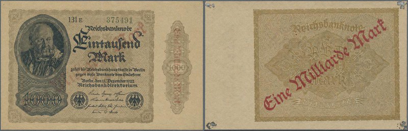 Deutschland - Deutsches Reich bis 1945: Set mit 3 Noten, dabei 1 Milliarde Mark ...