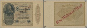 Deutschland - Deutsches Reich bis 1945: Set mit 3 Noten, dabei 1 Milliarde Mark 1923 nur Unterdruck Ro.119, 20 Milliarden Mark 1923 Fehldruck - Wertze...