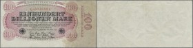 Deutschland - Deutsches Reich bis 1945: 100 Billionen Mark 1923 Ro 125a, leicht verschobener Druck, Mittelfalte und Gebrauchsspuren im Papier, keine L...