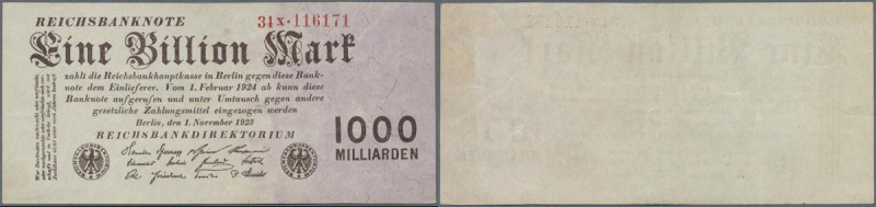 Deutschland - Deutsches Reich bis 1945: 1 Billion Mark 1923, Ro.126b, mehrere Kn...