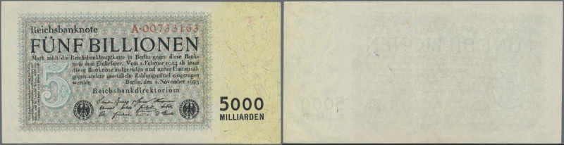 Deutschland - Deutsches Reich bis 1945: 5 Billionen Reichsmark 1923 Ro 127a, mit...
