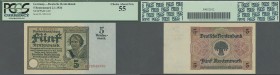 Deutschland - Deutsches Reich bis 1945: 5 Rentenmark 1926, Ro.164b, kleine Flecken am oberen Rand, PCGS geprüft 55 Choice About New ÷ 5 Rentenmark 192...