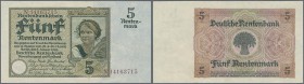 Deutschland - Deutsches Reich bis 1945: 5 Rentenmark 1926 ”Bauernmädchen”, Ro.164b, minimaler Mittelbug, sonst einwandfrei: aUNC