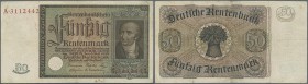 Deutschland - Deutsches Reich bis 1945: 50 Rentenmark 1934, Ro.165, gebraucht mit Flecken und mehreren Knicken. Erhaltung: F+ ÷ 50 Rentenmark 1934, P....