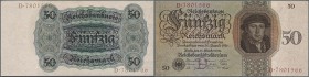Deutschland - Deutsches Reich bis 1945: 50 Reichsmark 1924, Ro.170a, winziger Papierfehler oben rechts, sonst kassenfrisch: aUNC ÷ 50 Reichsmark 1924,...