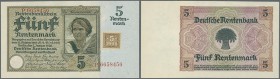 Deutschland - Deutsches Reich bis 1945: 5 Rentenmark 1926 mit Marke von 1948 Ro 332a, in Erhaltung: aUNC.