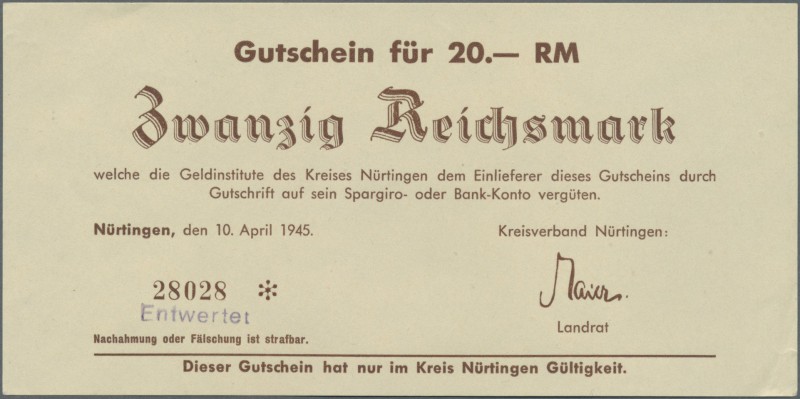 Deutschland - Alliierte Miltärbehörde + Ausgaben 1945-1948: Nürtingen, Kreis, 1,...