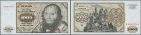 Deutschland - Bank Deutscher Länder + Bundesrepublik Deutschland: 1000 DM 1960, Ro.268a in sehr schöner leicht gebrauchter Erhaltung mit Mittelknick. ...