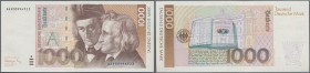 Deutschland - Bank Deutscher Länder + Bundesrepublik Deutschland: 1000 DM 1991, Ro.302a in sehr schöner Erhaltung mit minimalem senkrechten Bug in der...